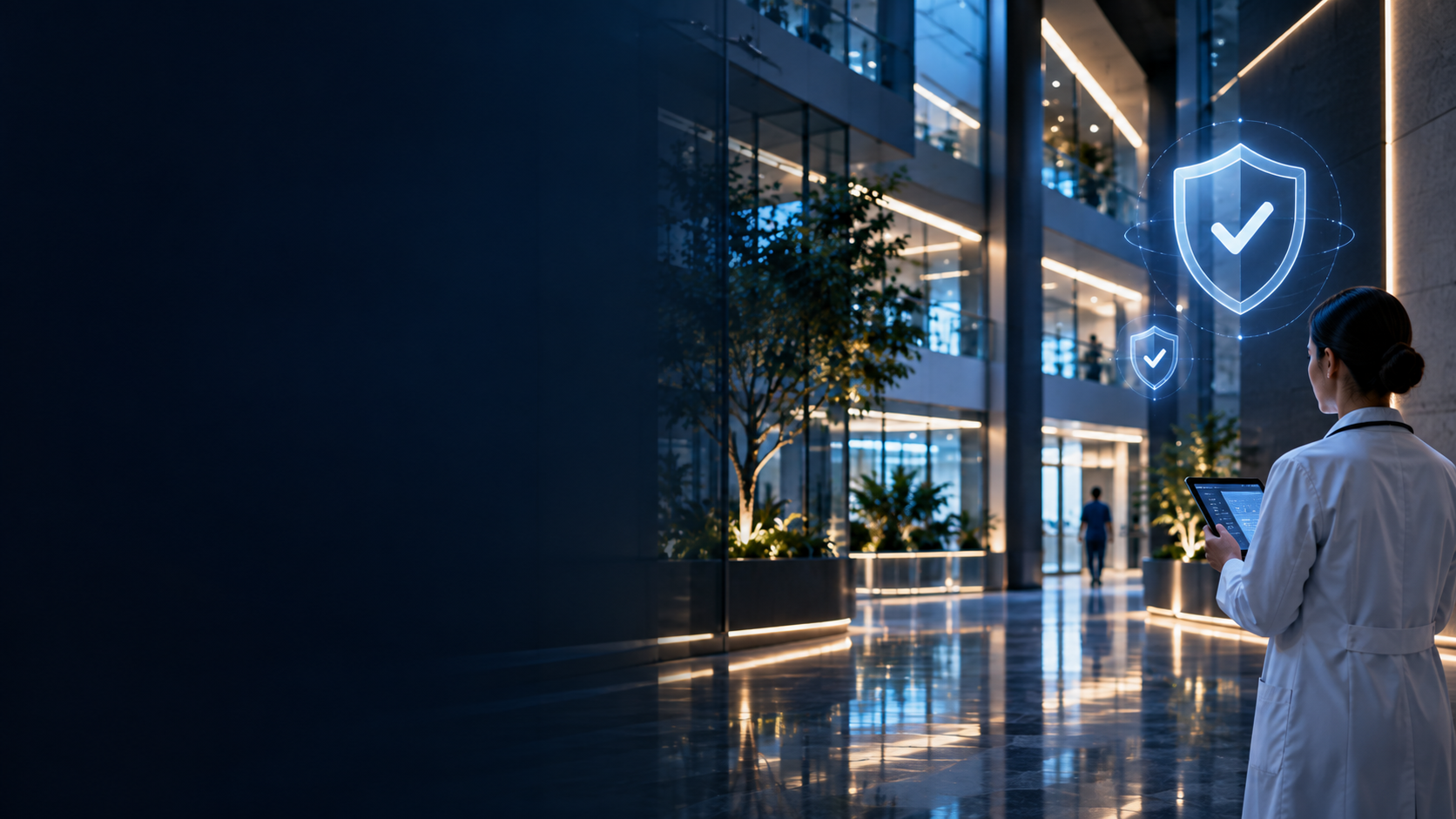 Hospital security and operational compliance architecture illustration